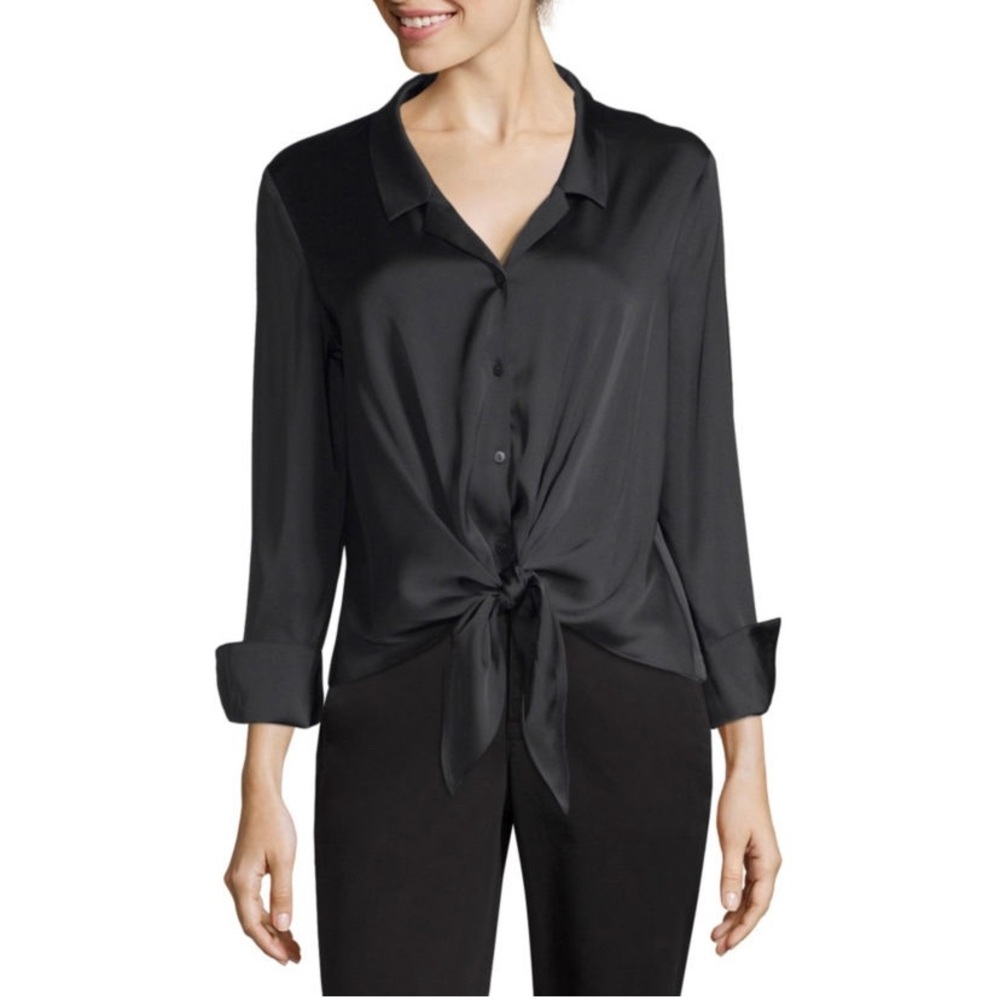 NWT Worthington Collared V-Neck Long Sleeve Blouse